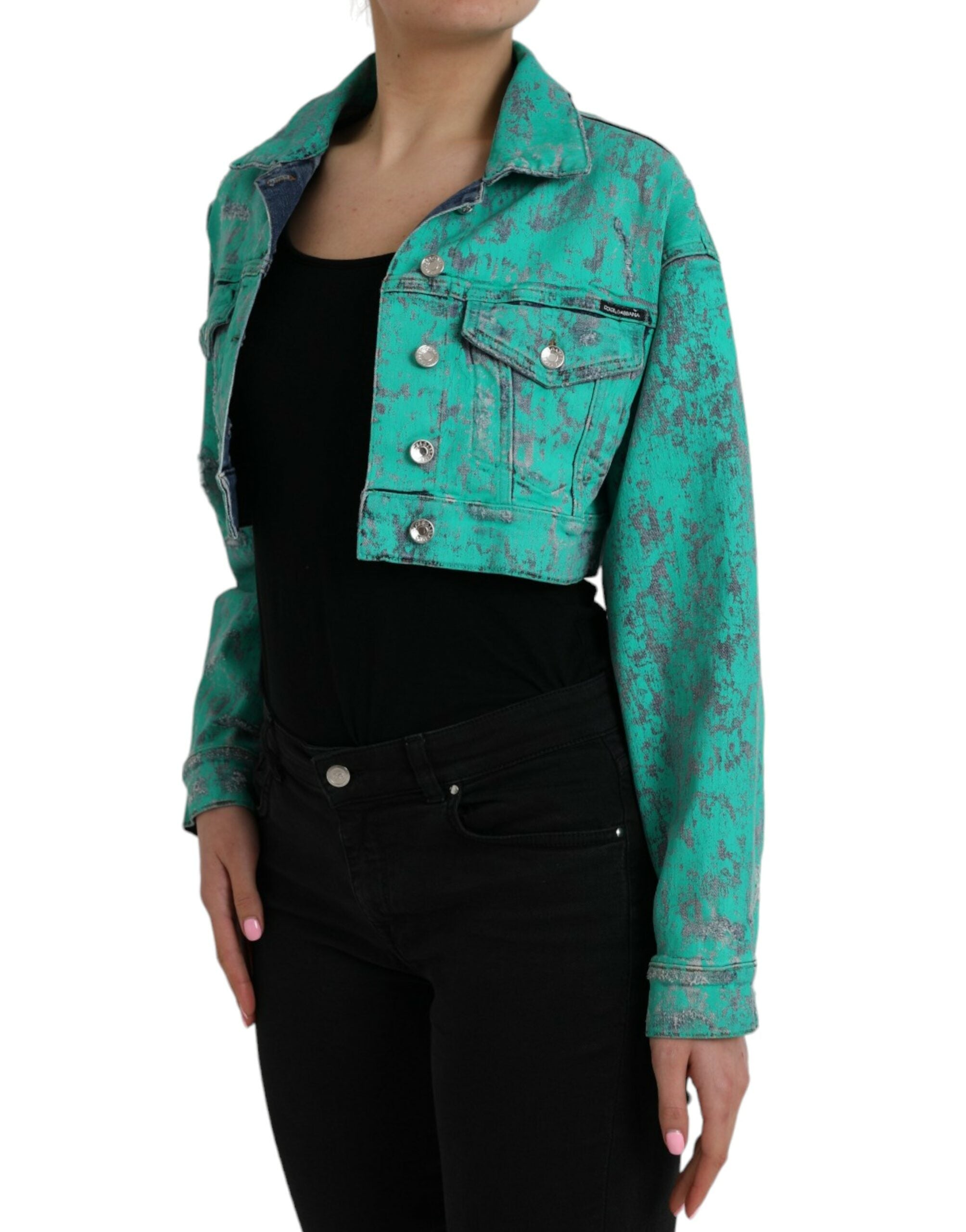 Dolce & Gabbana Green Cotton Tie Dye Cropped Cropped Denim Women's Jacket