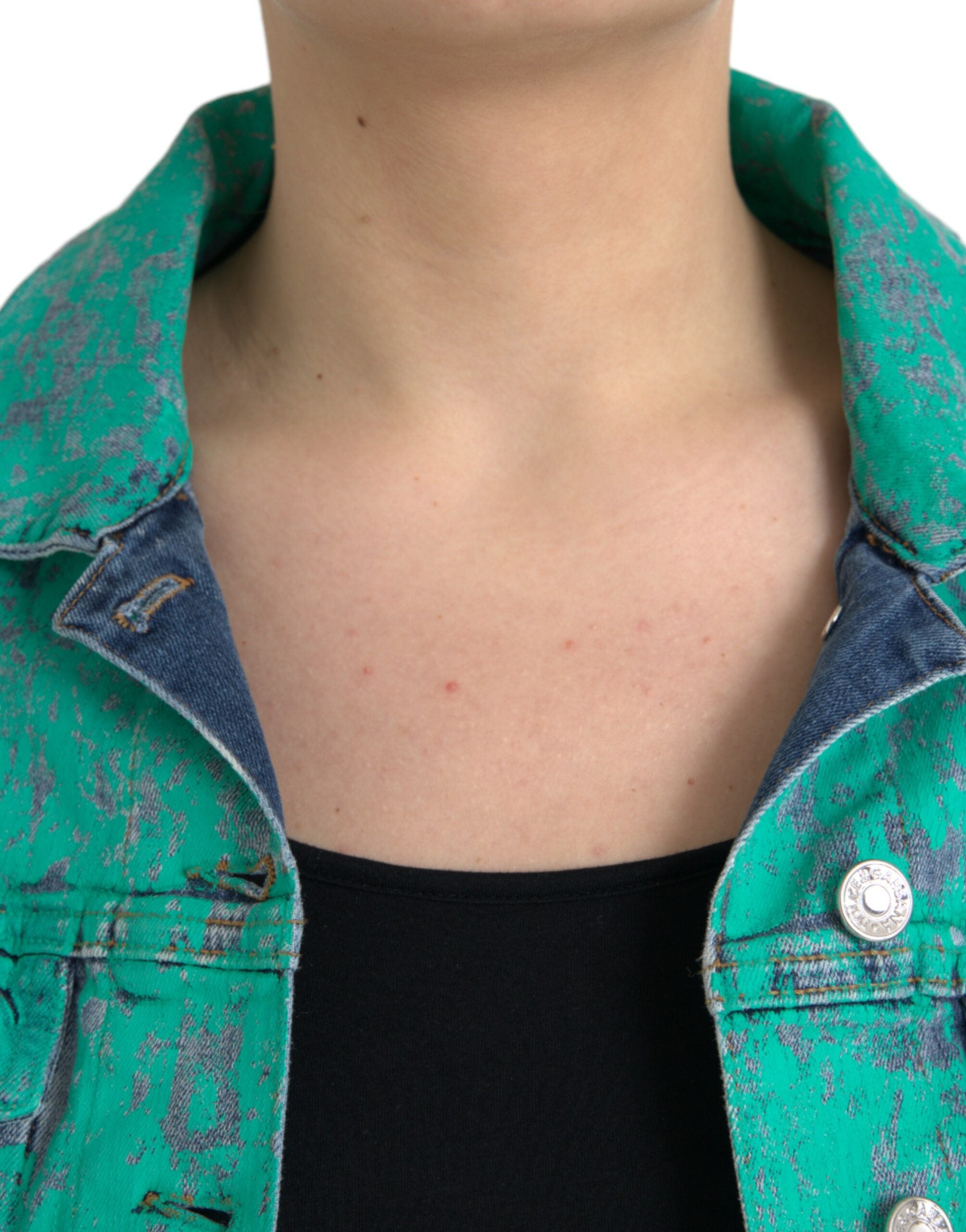 Dolce & Gabbana Green Cotton Tie Dye Cropped Cropped Denim Women's Jacket