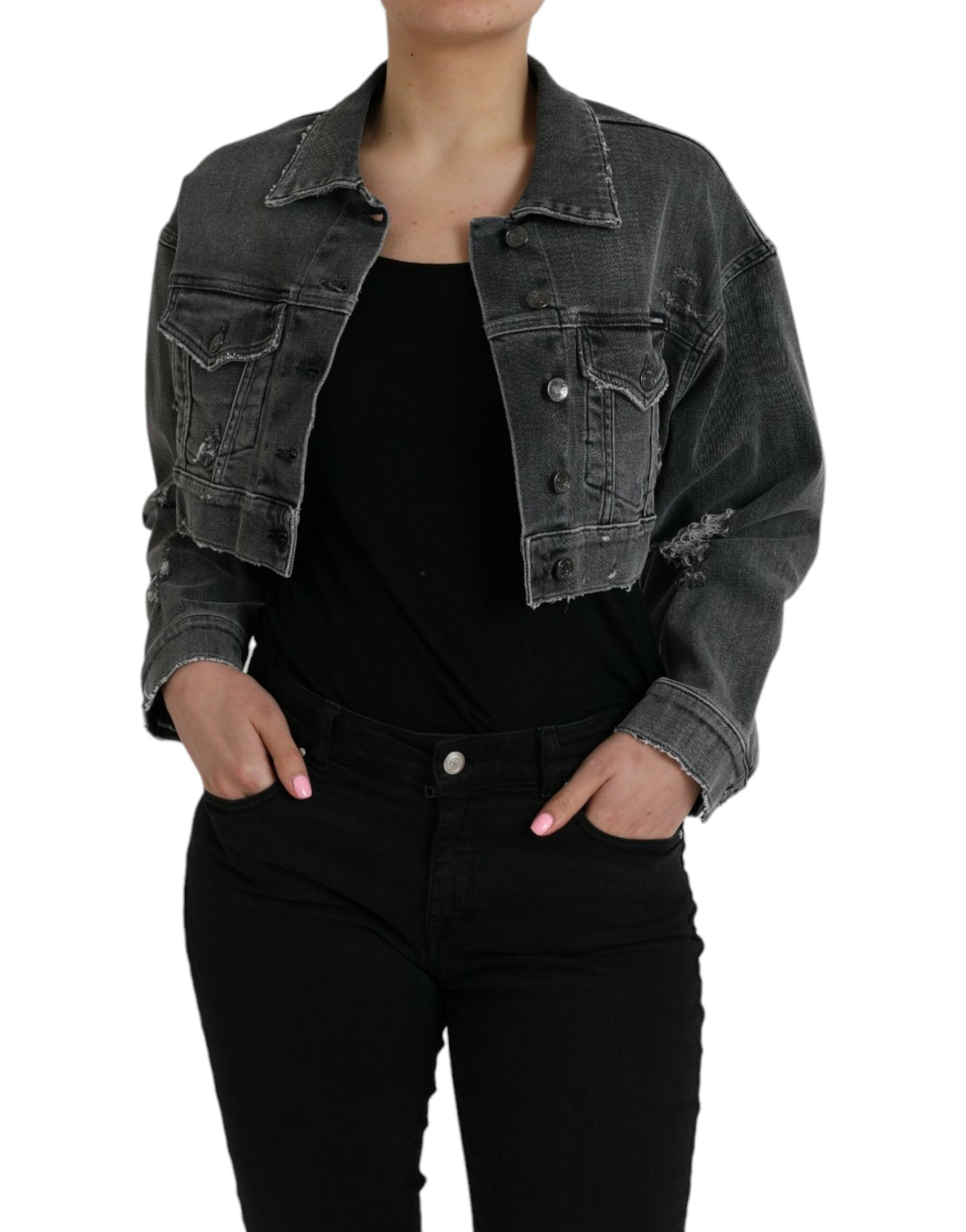 Dolce & Gabbana Dark Gray Cotton Stretch Cropped Denim Women's Jacket
