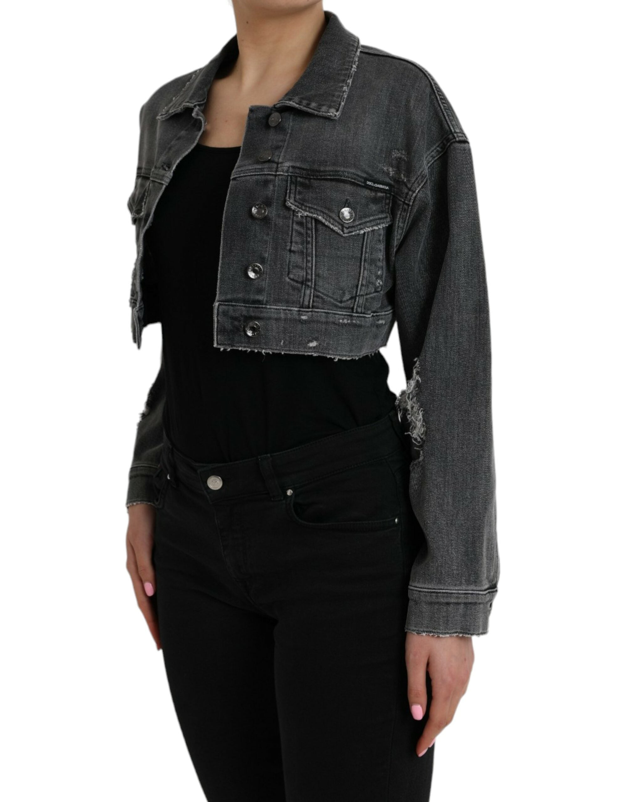 Dolce & Gabbana Dark Gray Cotton Stretch Cropped Denim Women's Jacket
