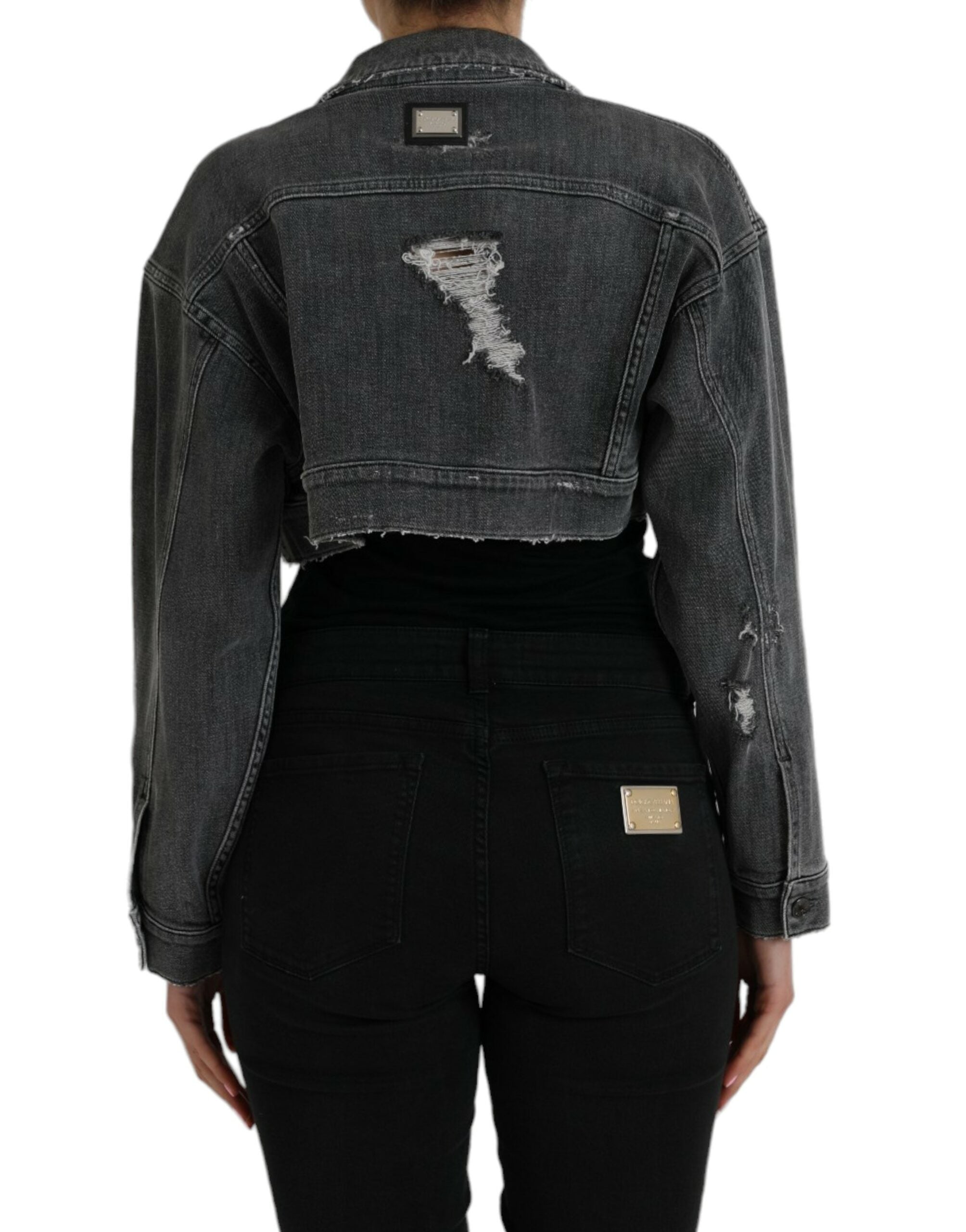 Dolce & Gabbana Dark Gray Cotton Stretch Cropped Denim Women's Jacket