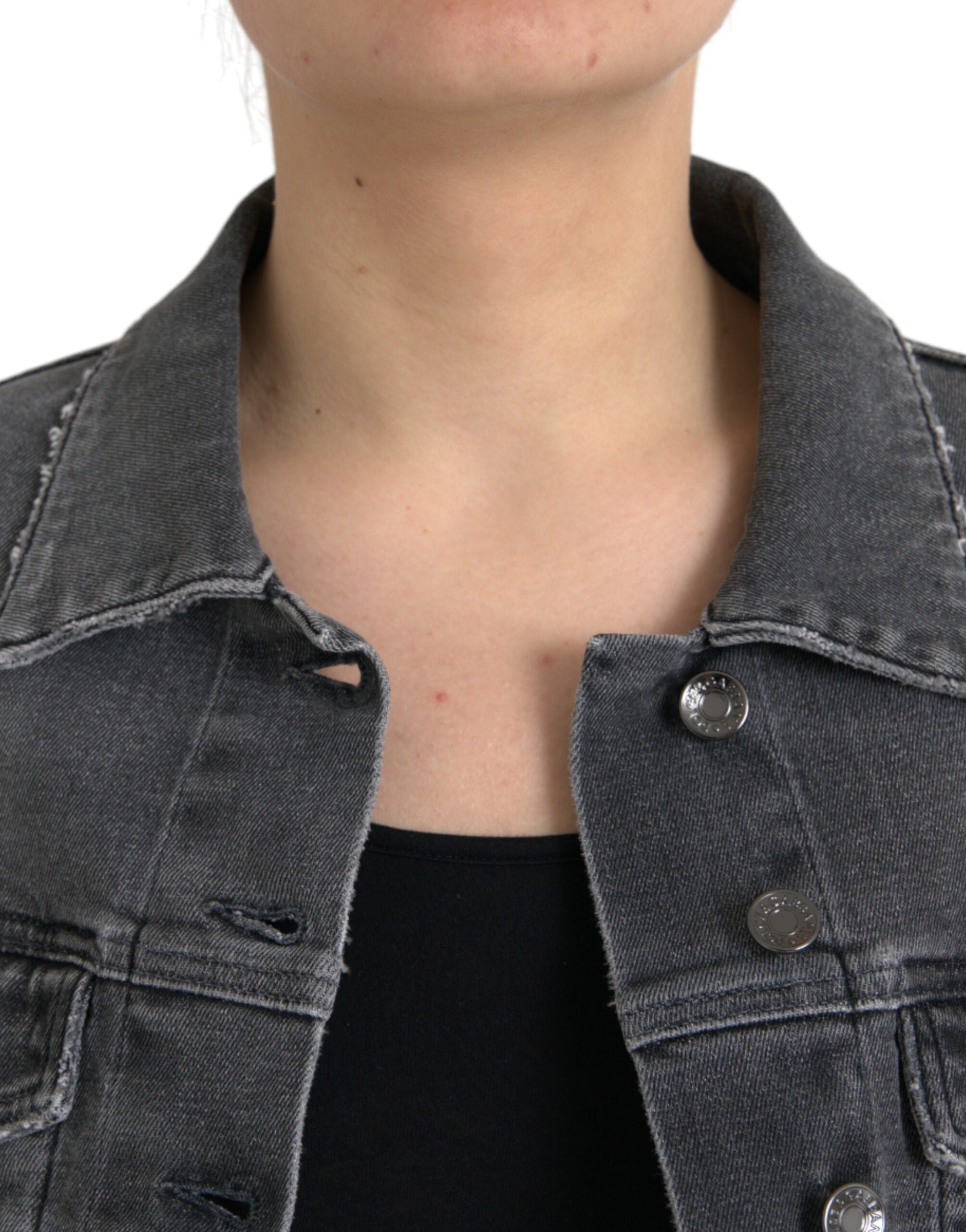 Dolce & Gabbana Dark Gray Cotton Stretch Cropped Denim Women's Jacket