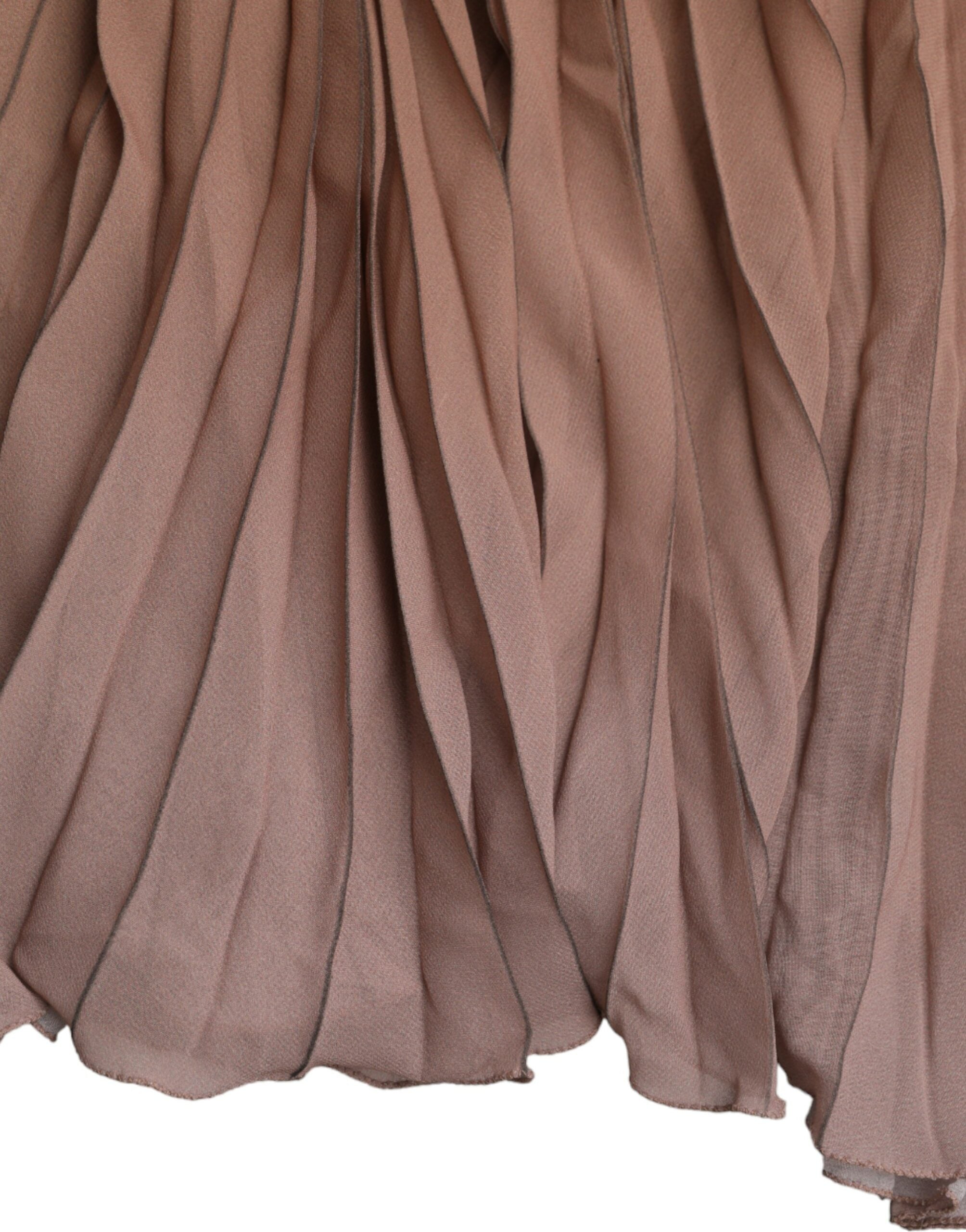 Dolce & Gabbana Brown Polyester Pleated High Waist Midi Women's Skirt