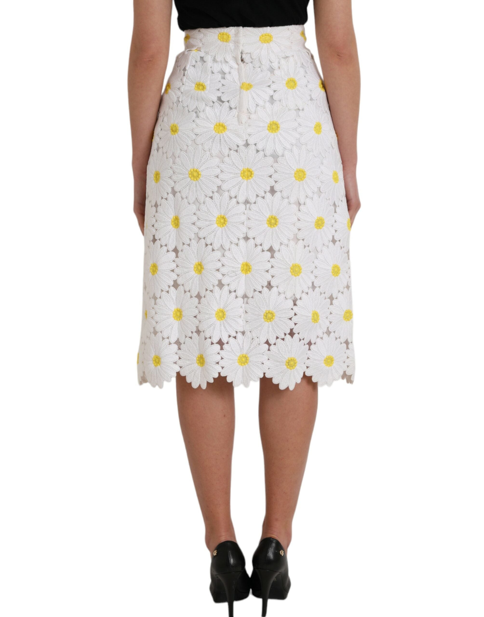 Dolce & Gabbana White Floral Pencil Straight Lace Women's Skirt