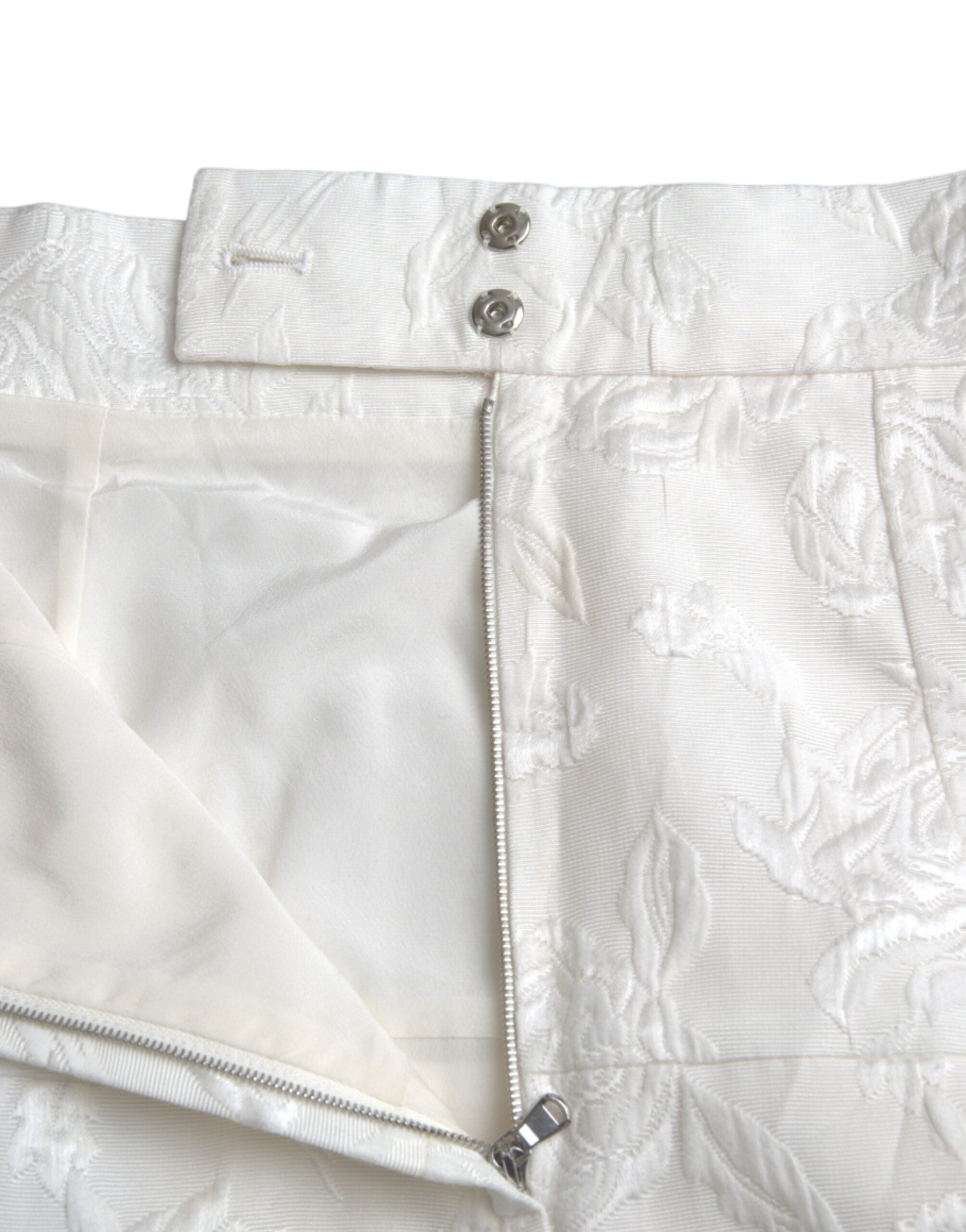Dolce & Gabbana White Floral Brocade Embellished Mini Women's Skirt