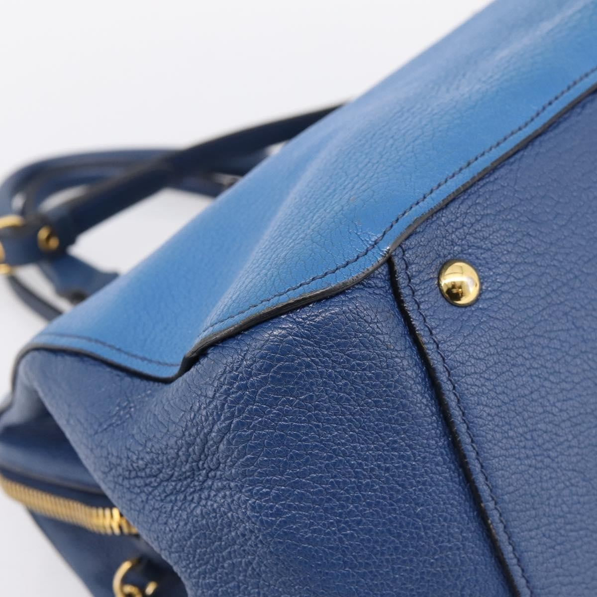 Miu Miu Madras Bowler Leather Blue Leather Handbag (Pre-Owned)
