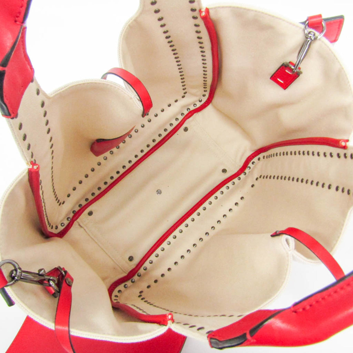 Valentino Garavani Atelier 01 Studded Canvas Red Canvas Tote Bag Bag (Pre-Owned)
