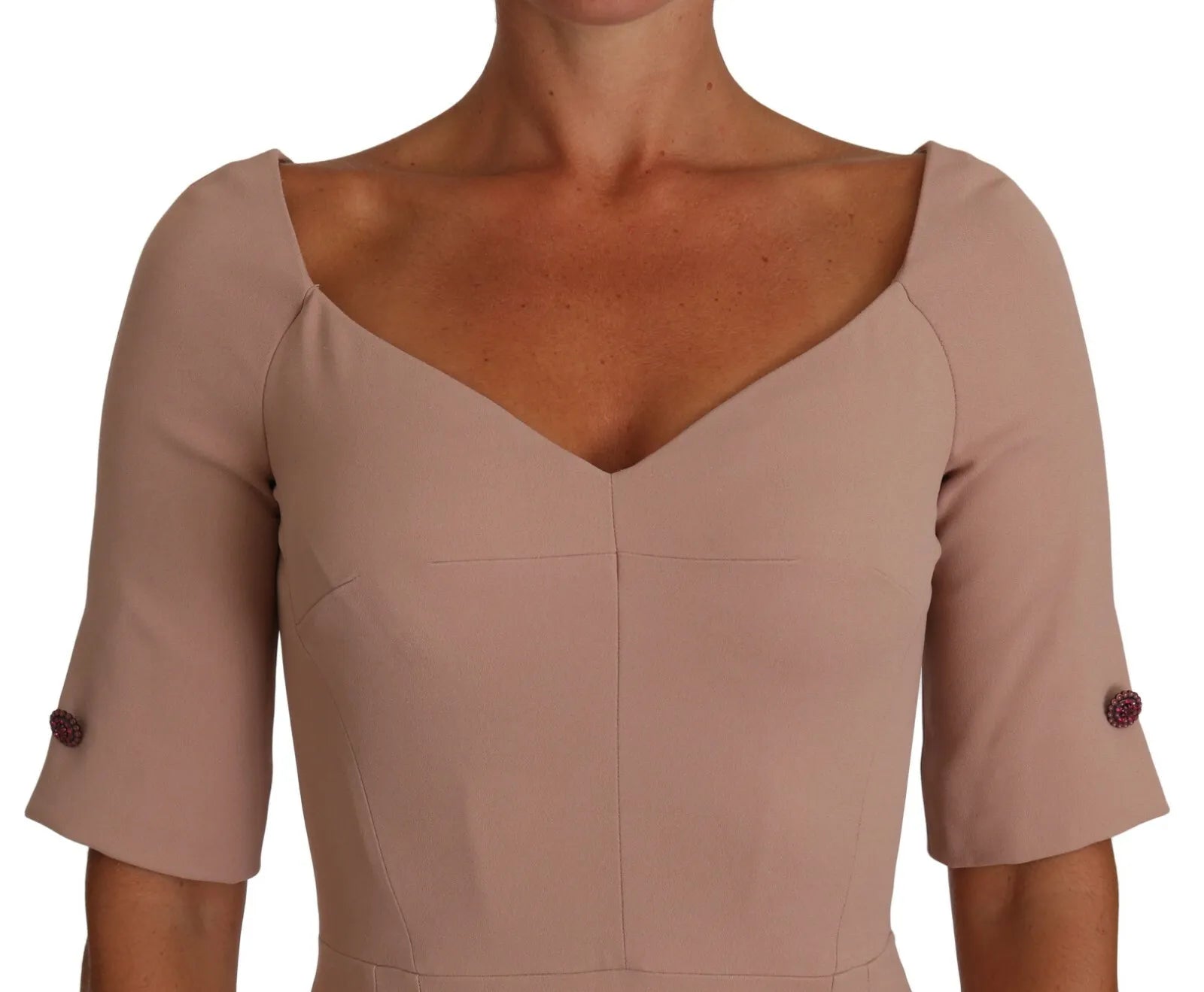Dolce & Gabbana Dusty Pink Midi Sheath Crystal Buttons Women's Dress (Pre-Owned)