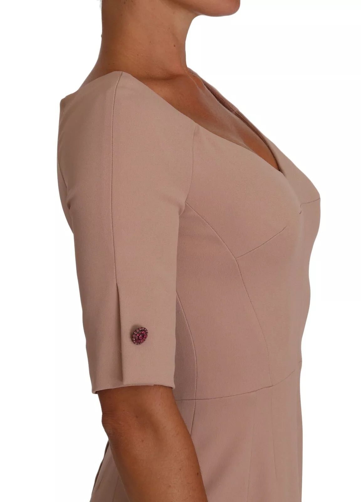 Dolce & Gabbana Dusty Pink Midi Sheath Crystal Buttons Women's Dress (Pre-Owned)
