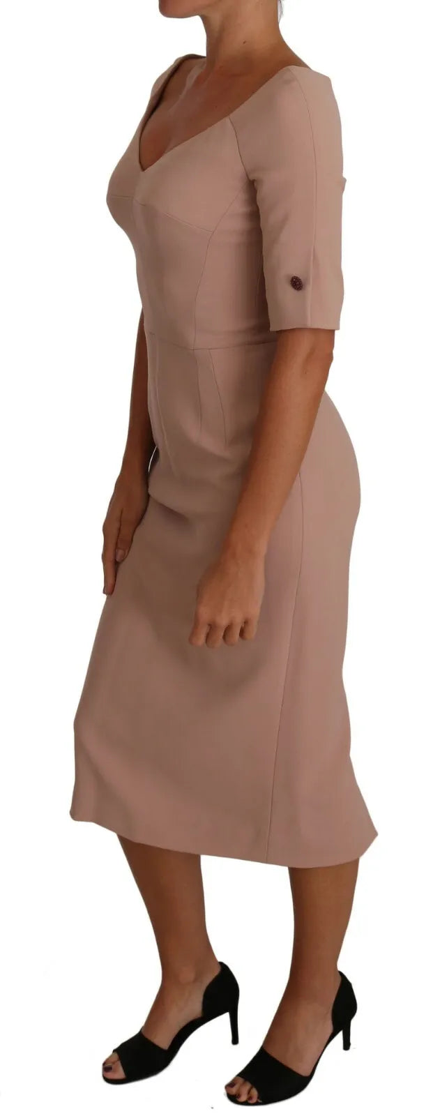 Dolce & Gabbana Dusty Pink Midi Sheath Crystal Buttons Women's Dress (Pre-Owned)