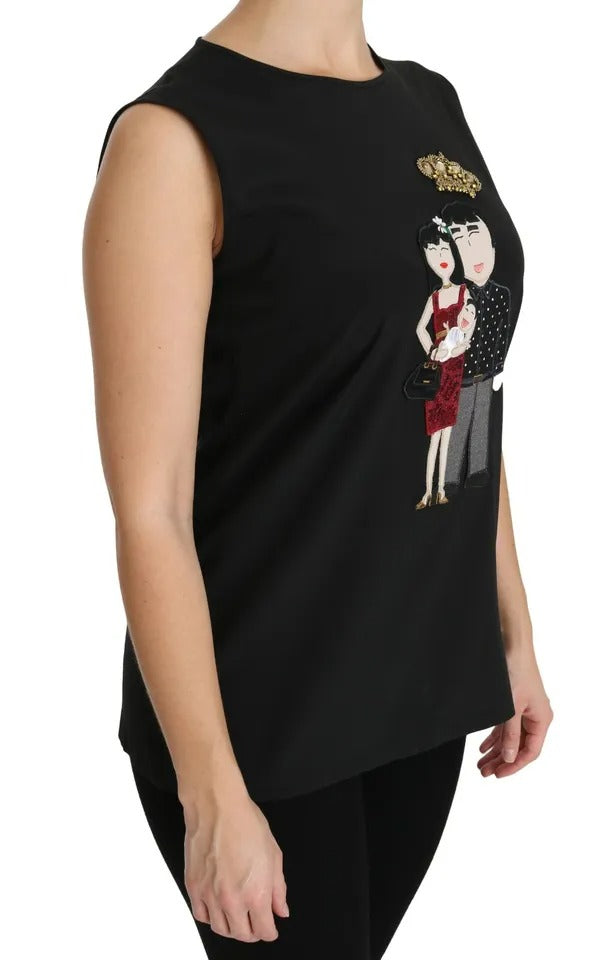 Dolce & Gabbana Black Silk DG Family Crystal Sleeveless Women's Top (Pre-Owned)