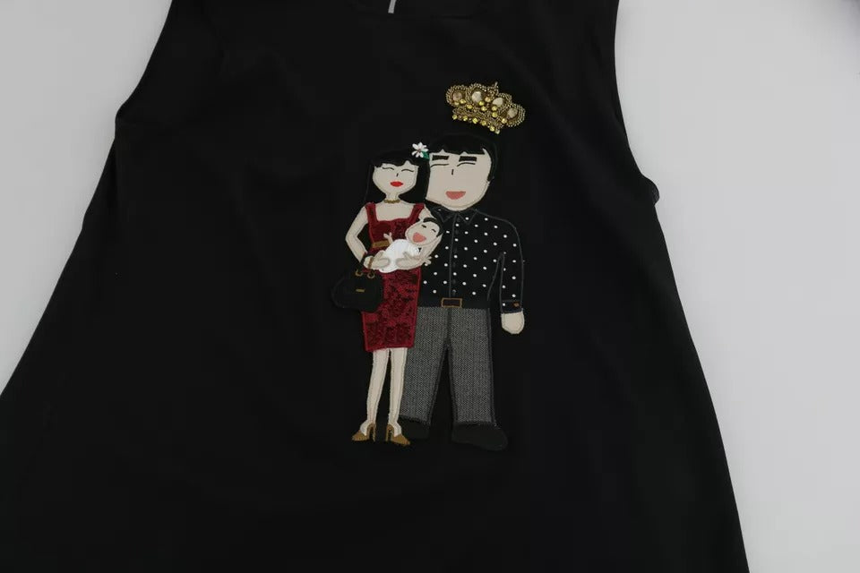 Dolce & Gabbana Black Silk DG Family Crystal Sleeveless Women's Top (Pre-Owned)