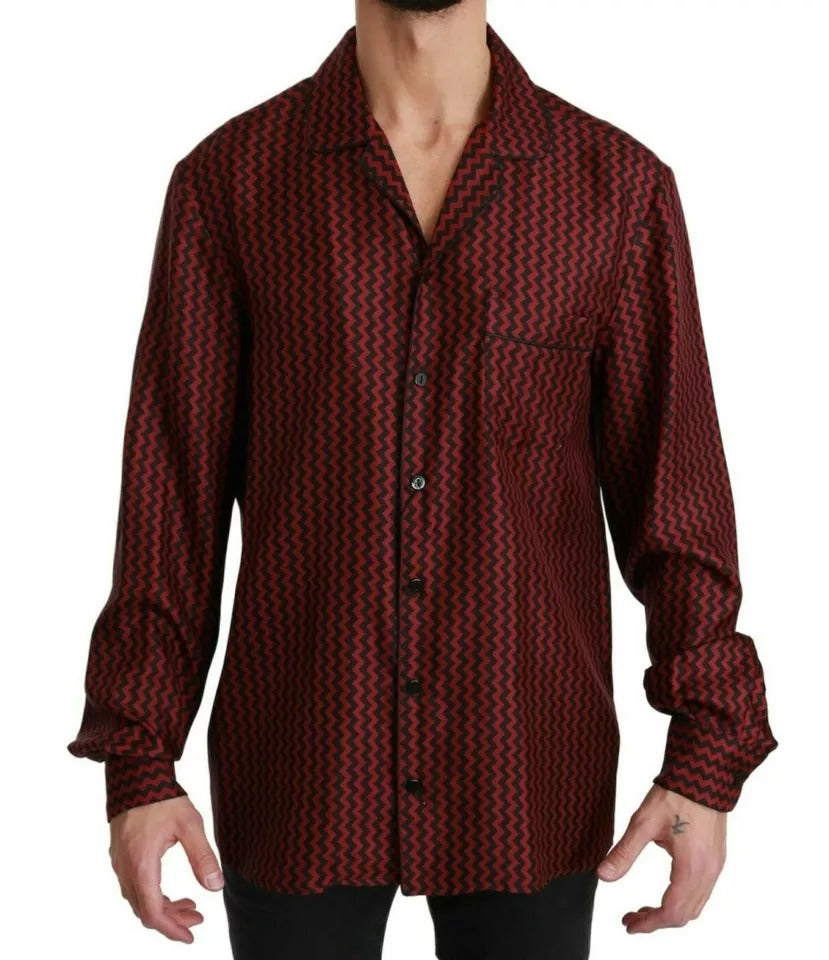 Dolce & Gabbana Black Red Zigzag Pattern Casual Men's Shirt (Pre-Owned)