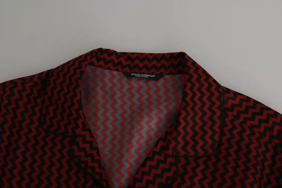 Dolce & Gabbana Black Red Zigzag Pattern Casual Men's Shirt (Pre-Owned)