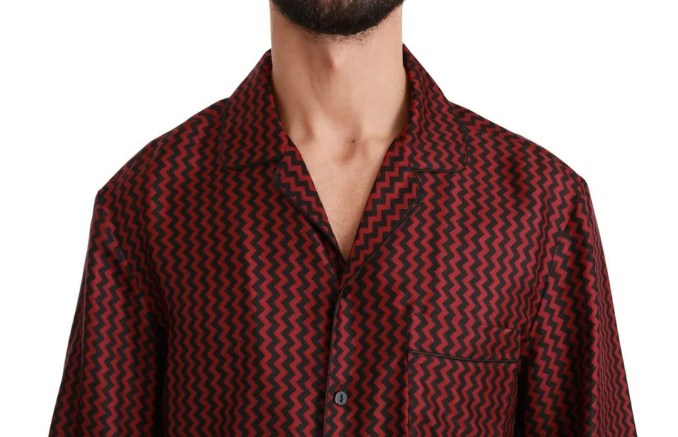 Dolce & Gabbana Black Red Zigzag Pattern Casual Men's Shirt (Pre-Owned)