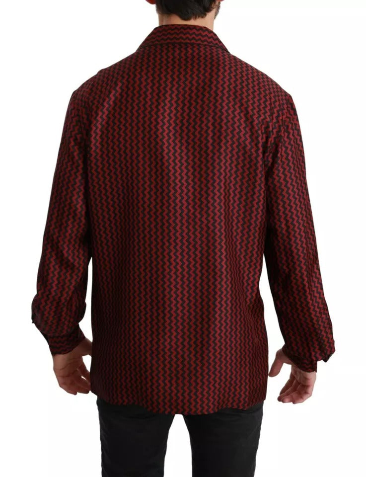 Dolce & Gabbana Black Red Zigzag Pattern Casual Men's Shirt (Pre-Owned)