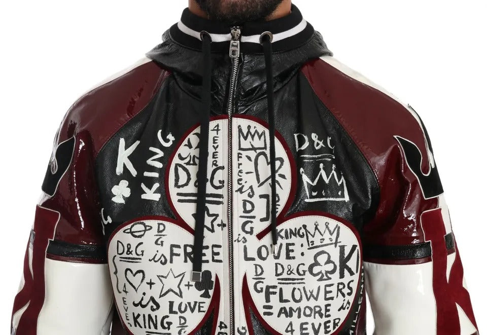 Dolce & Gabbana Black Bordeaux Hooded Leather DG King of Love Men's Jacket (Pre-Owned)