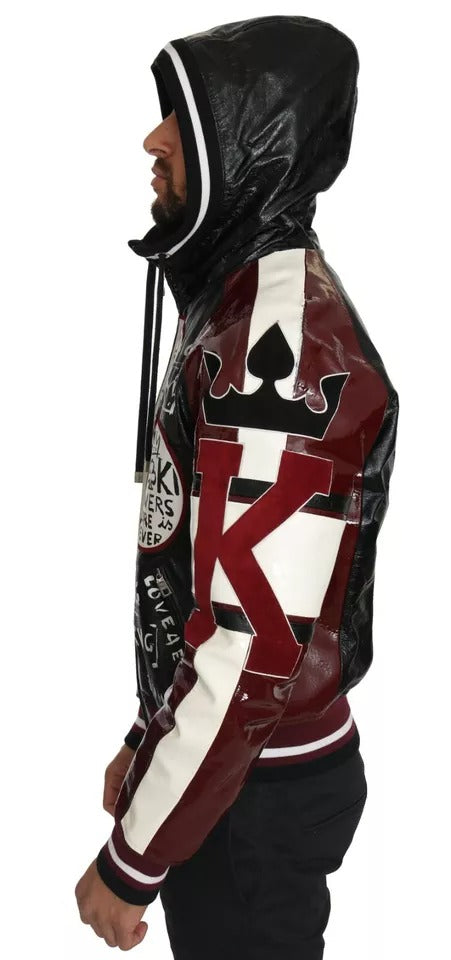 Dolce & Gabbana Black Bordeaux Hooded Leather DG King of Love Men's Jacket (Pre-Owned)
