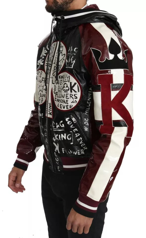 Dolce & Gabbana Black Bordeaux Hooded Leather DG King of Love Men's Jacket (Pre-Owned)
