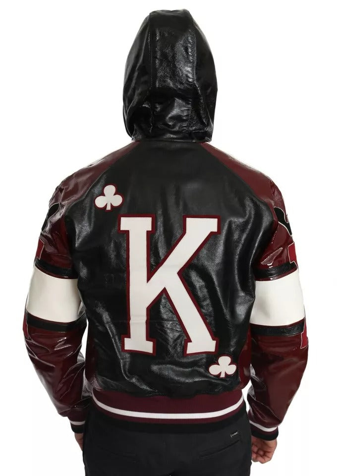 Dolce & Gabbana Black Bordeaux Hooded Leather DG King of Love Men's Jacket (Pre-Owned)