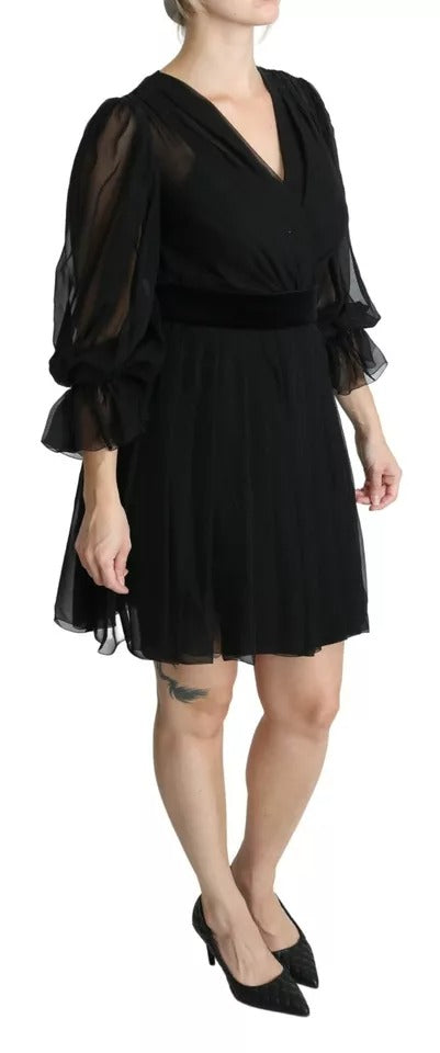 Dolce & Gabbana Black Mesh Pleated Mini Silk Blend Women's Dress (Pre-Owned)