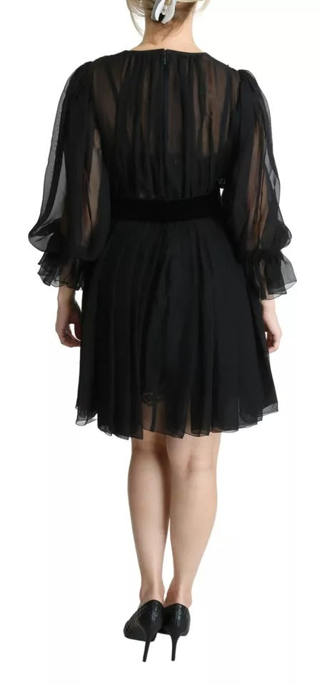Dolce & Gabbana Black Mesh Pleated Mini Silk Blend Women's Dress (Pre-Owned)