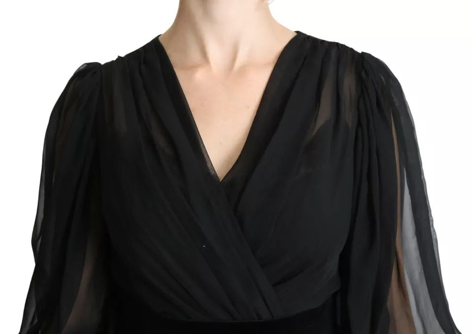 Dolce & Gabbana Black Mesh Pleated Mini Silk Blend Women's Dress (Pre-Owned)