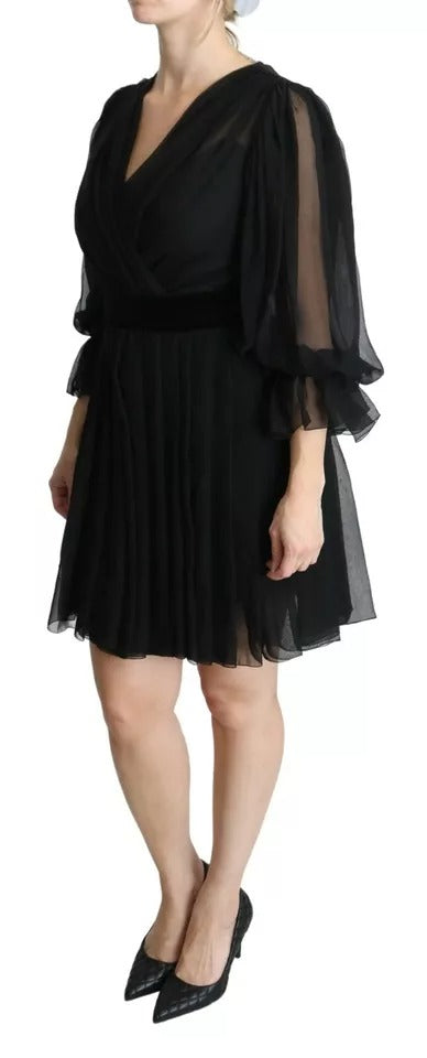 Dolce & Gabbana Black Mesh Pleated Mini Silk Blend Women's Dress (Pre-Owned)