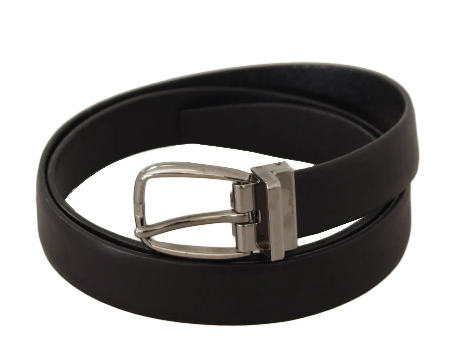 Dolce & Gabbana Black Classic Leather Silver Tone Metal Buckle Men's Belt (Pre-Owned)