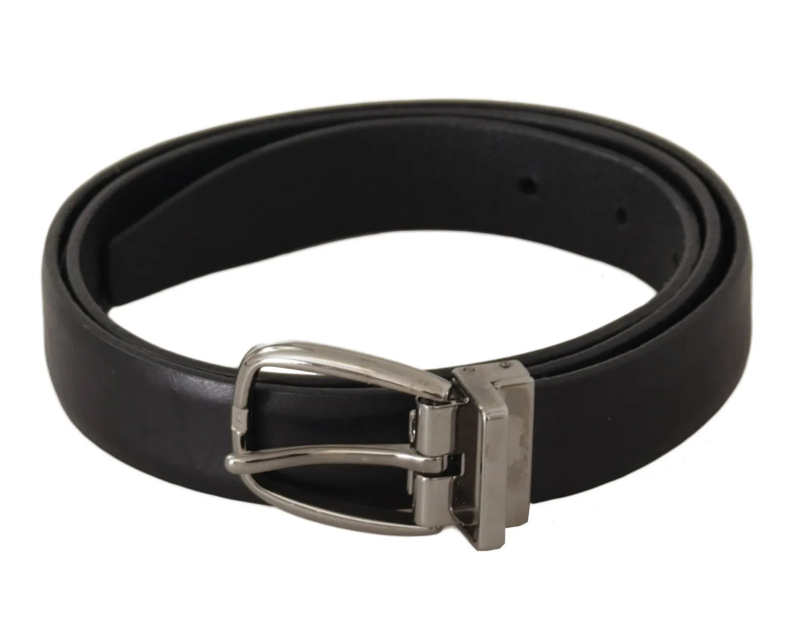 Dolce & Gabbana Black Classic Leather Silver Tone Metal Buckle Men's Belt (Pre-Owned)