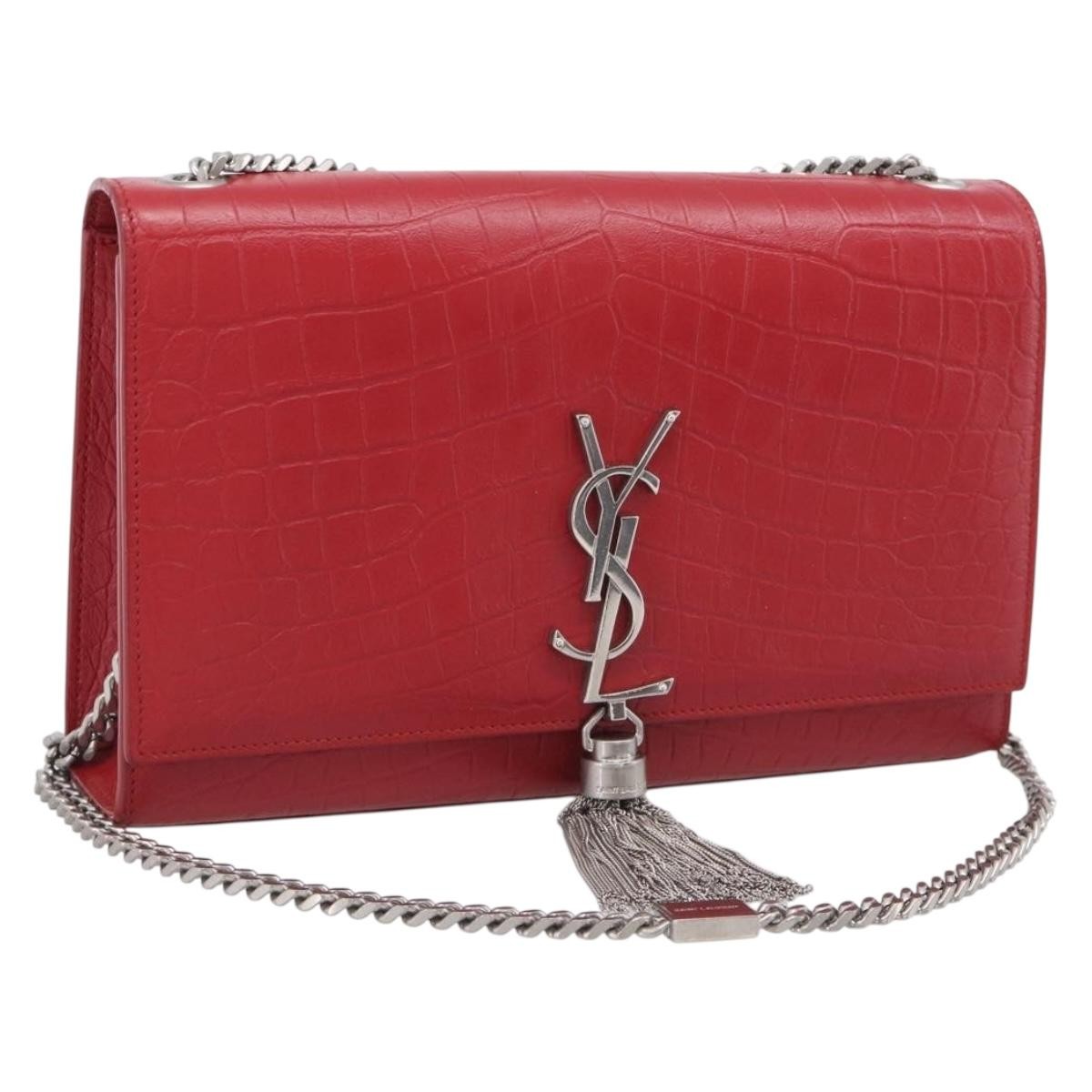 Saint Laurent Classic Monogram Crocodile Embossed Leather Red Leather Crossbody Bag Bag (Pre-Owned)