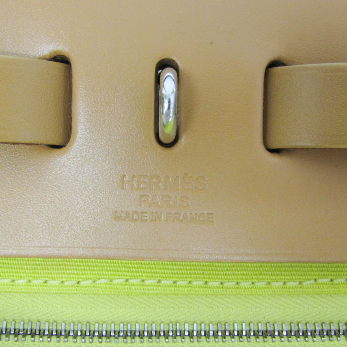 Hermes Herbag Zip Verso Leather And Toile Yellow Canvas Handbag (Pre-Owned)