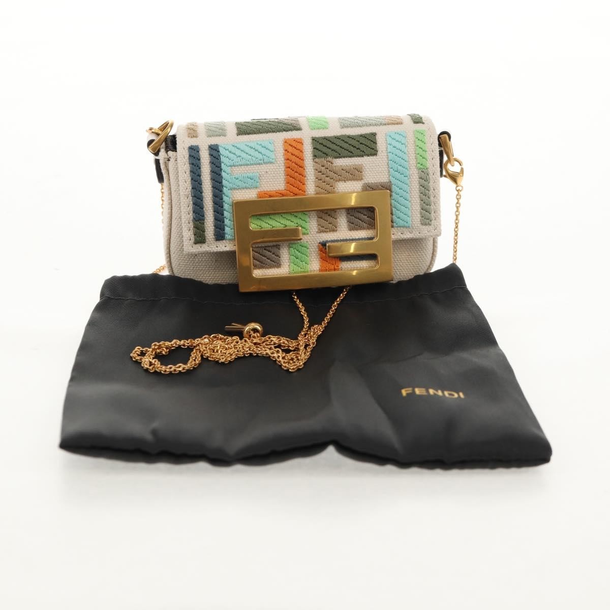 Fendi Chain Baguette Charm Zucca Embroidered Canvas Multicolour Canvas Shoulder Bag Bag (Pre-Owned)