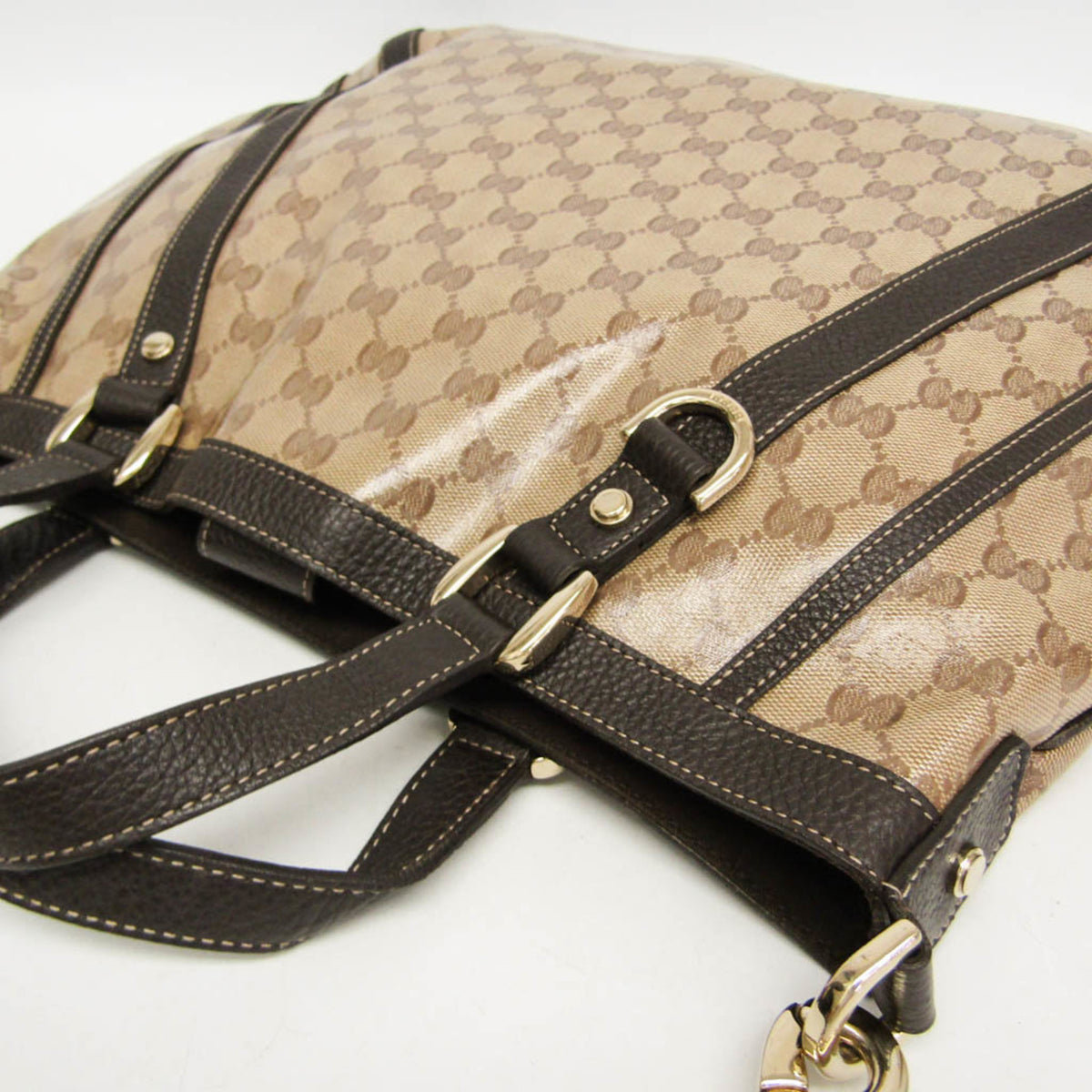 Gucci Abbey D-Ring Convertible Monogram Gg Crystal Beige Leather Handbag (Pre-Owned)