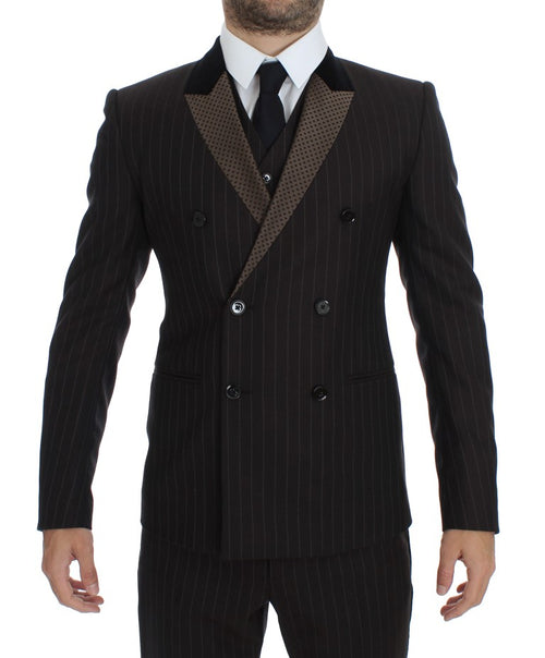 Dolce & Gabbana Elegant Brown Striped Three-Piece Men's Tuxedo