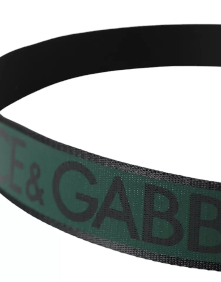 Dolce & Gabbana Black Green Logo Silver Metal Buckle Men's Belt (Pre-Owned)