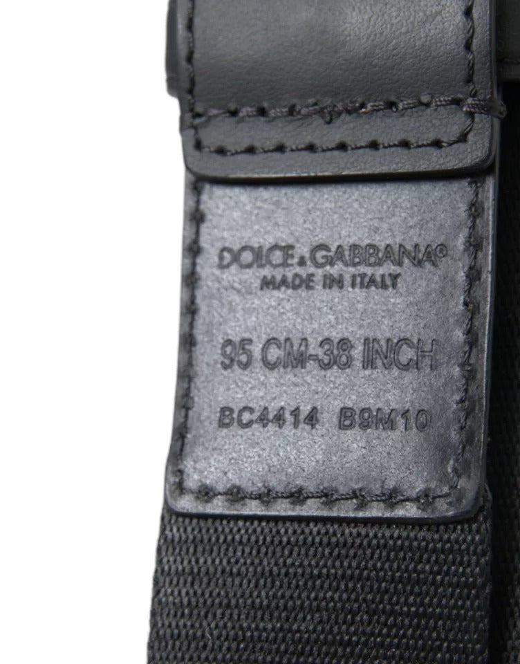 Dolce & Gabbana Black Green Logo Silver Metal Buckle Men's Belt (Pre-Owned)