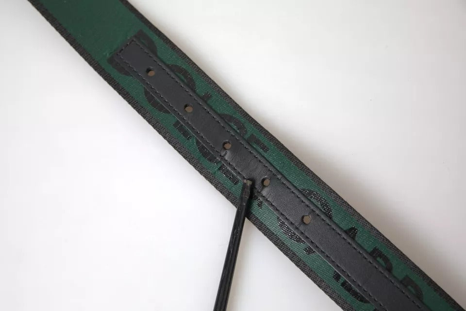 Dolce & Gabbana Black Green Logo Silver Metal Buckle Men's Belt (Pre-Owned)