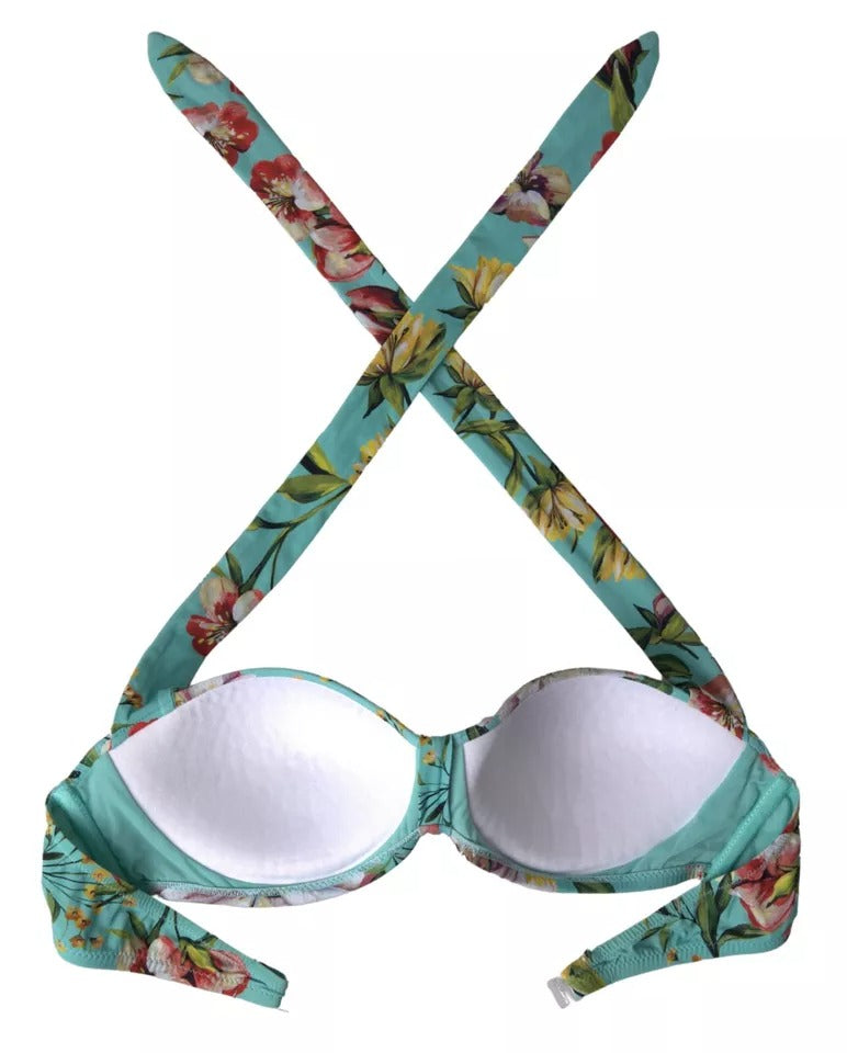 Dolce & Gabbana Mint Green Floral Print Beachwear Bikini Women's Top (Pre-Owned)