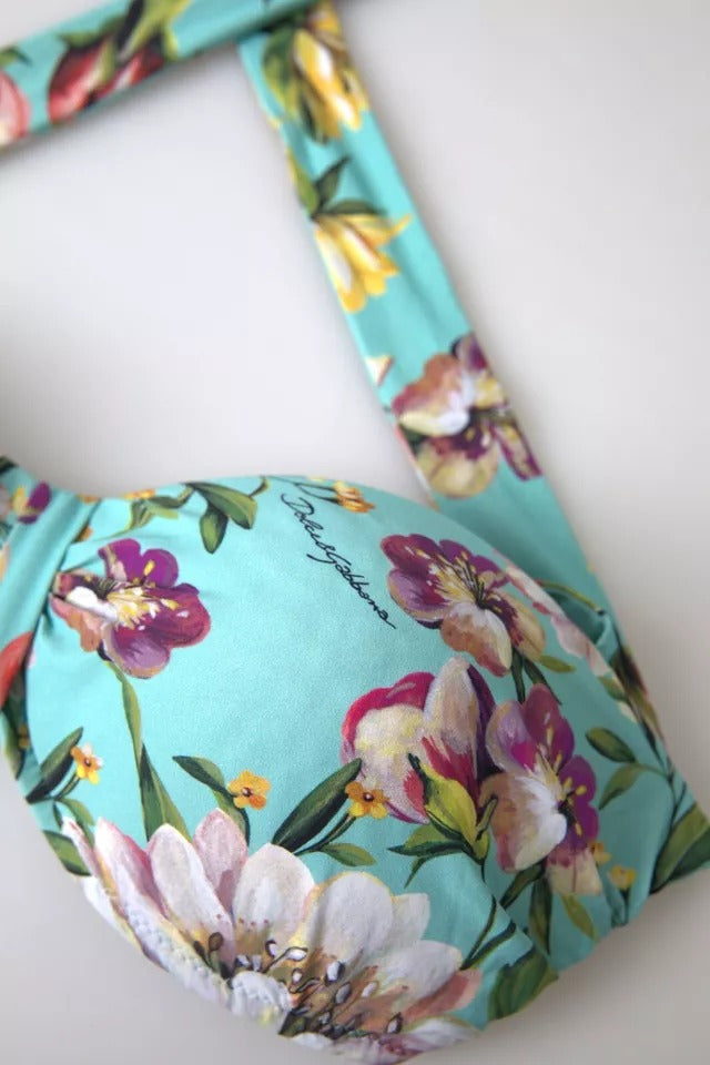 Dolce & Gabbana Mint Green Floral Print Beachwear Bikini Women's Top (Pre-Owned)