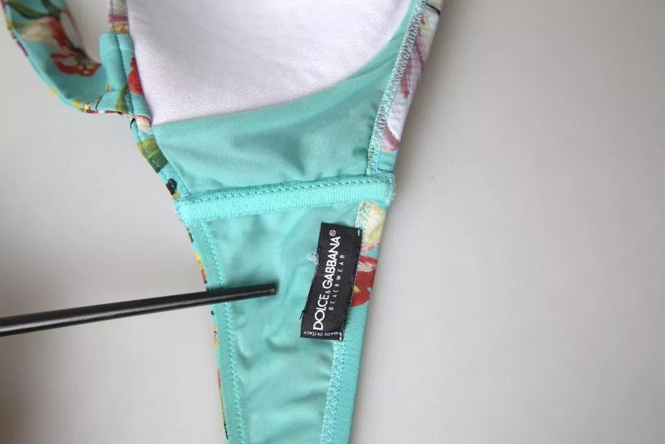 Dolce & Gabbana Mint Green Floral Print Beachwear Bikini Women's Top (Pre-Owned)