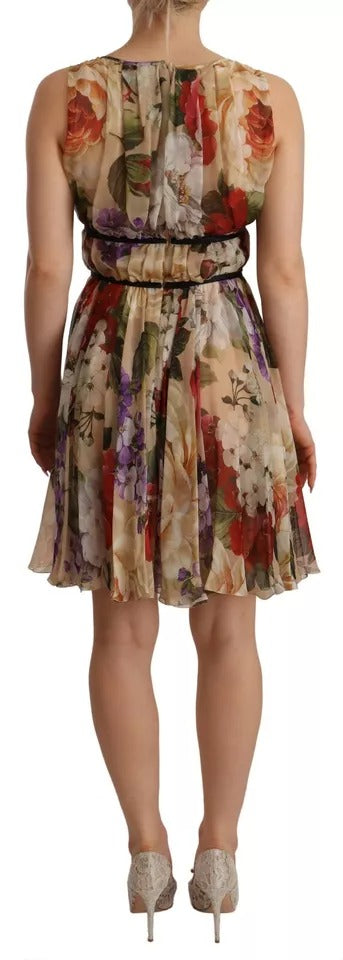 Dolce & Gabbana Beige Floral Sleeveless Round Neck Mini Women's Dress (Pre-Owned)