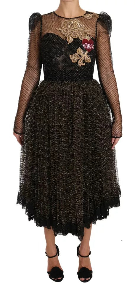 Dolce & Gabbana Black Gold Crystal Heart A-line Women's Dress (Pre-Owned)