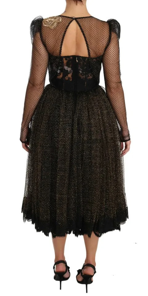 Dolce & Gabbana Black Gold Crystal Heart A-line Women's Dress (Pre-Owned)