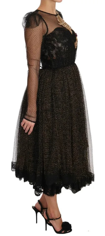 Dolce & Gabbana Black Gold Crystal Heart A-line Women's Dress (Pre-Owned)