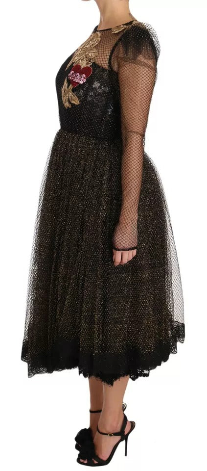 Dolce & Gabbana Black Gold Crystal Heart A-line Women's Dress (Pre-Owned)