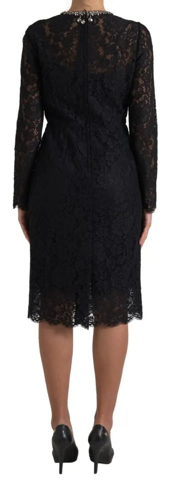 Dolce & Gabbana Black Nylon Lace Embellished Sheath Women's Dress (Pre-Owned)
