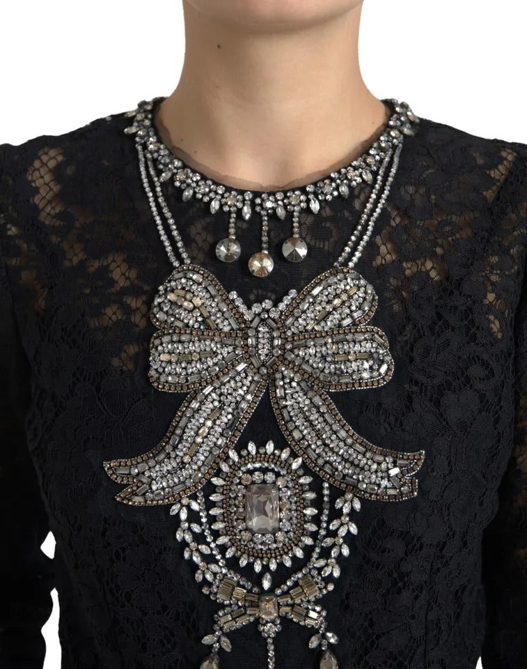 Dolce & Gabbana Black Nylon Lace Embellished Sheath Women's Dress (Pre-Owned)