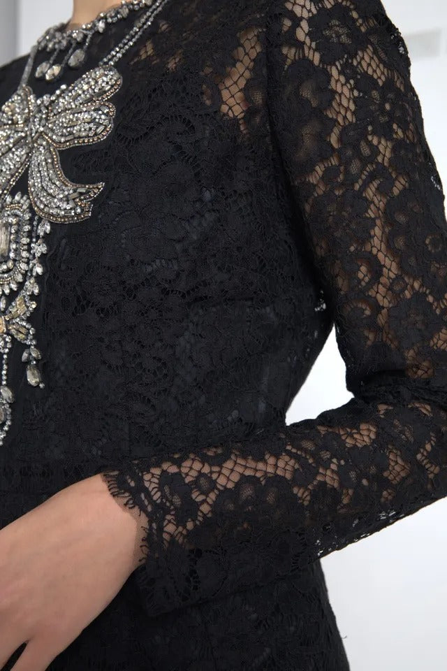 Dolce & Gabbana Black Nylon Lace Embellished Sheath Women's Dress (Pre-Owned)