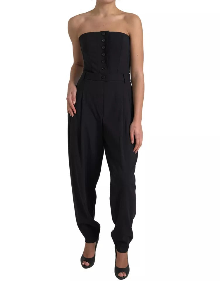 Dolce & Gabbana Black Wool Stretch Strapless Jumpsuit Women's Dress (Pre-Owned)